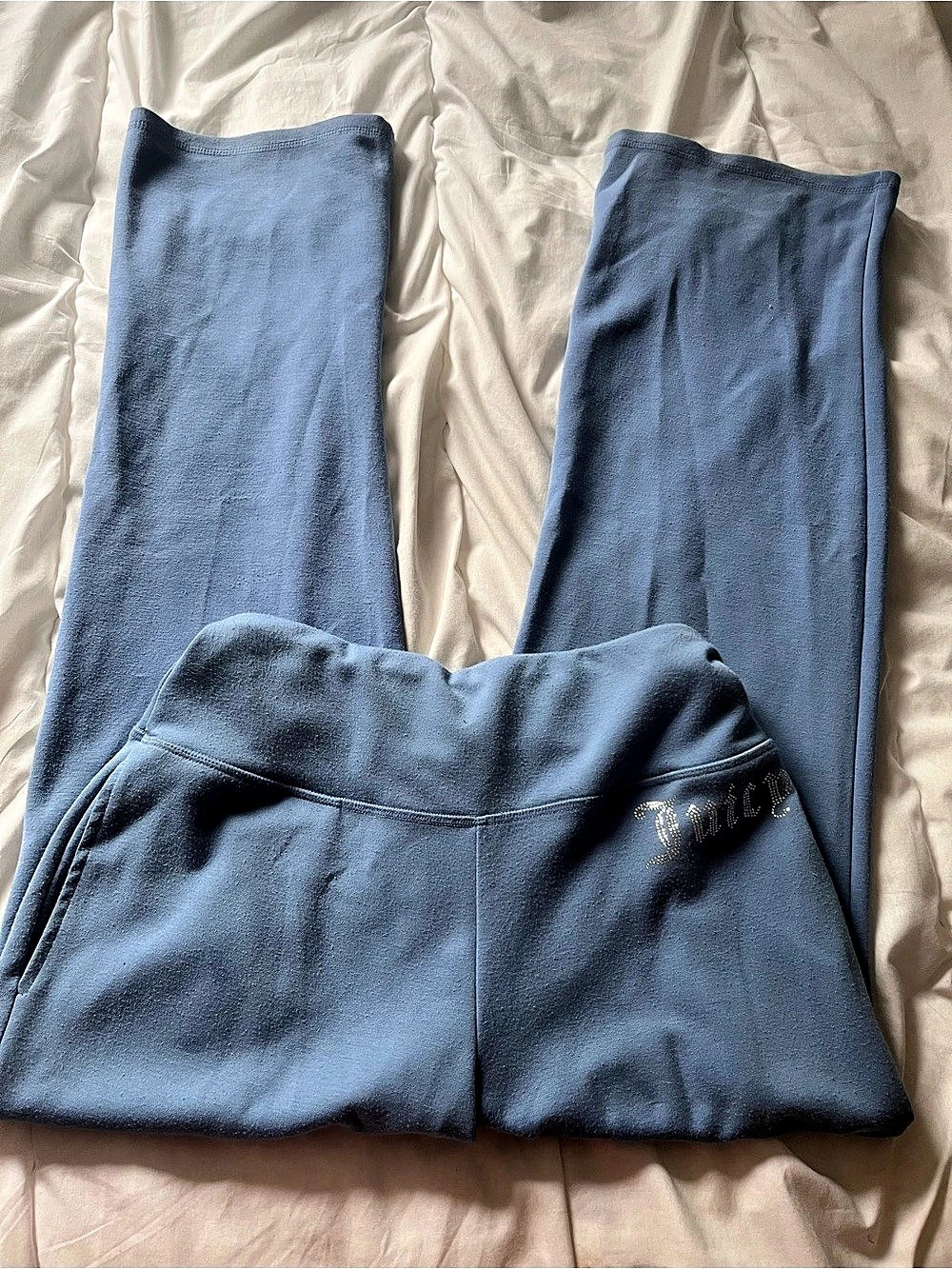 Juicy Couture OG Big Bling Velour Track Pants Blue